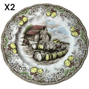 Johnson Brothers The Friendly Village" Luncheon Plate "Pumpkin" scene set 2